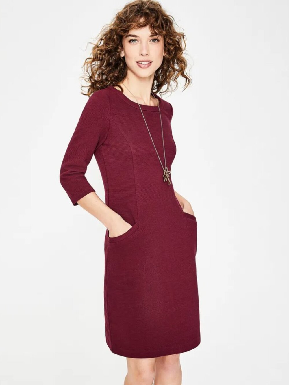 Boden Jasmine Ottoman shift dress burgundy wine ribbed knit stretch ponte new 8
